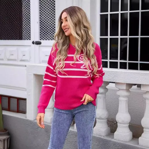 Women's Sweater Long Sleeve Sweaters & Cardigans Jacquard Streetwear Stripe Bow Knot