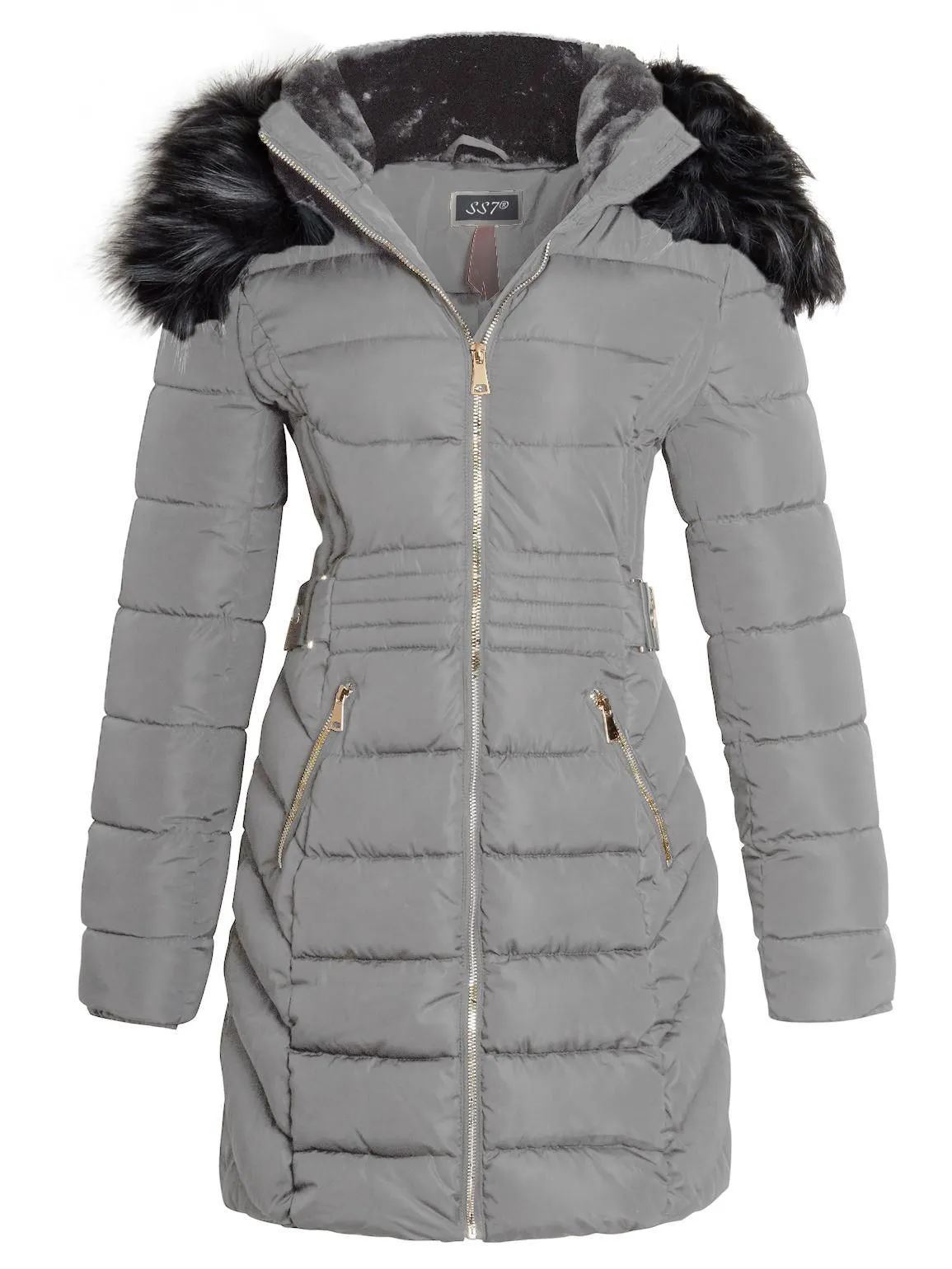 Womens Faux Fur Parka Coat, Off White, Black, Grey, UK Sizes 8 to 16