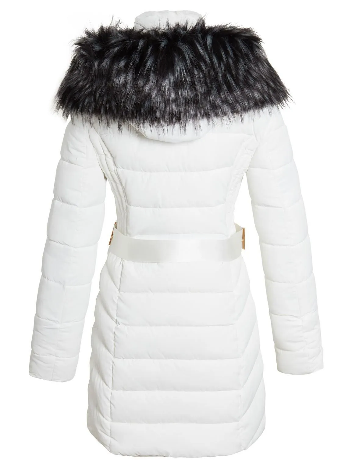 Womens Faux Fur Parka Coat, Off White, Black, Grey, UK Sizes 8 to 16