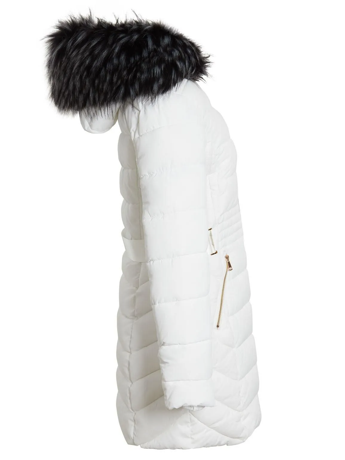 Womens Faux Fur Parka Coat, Off White, Black, Grey, UK Sizes 8 to 16