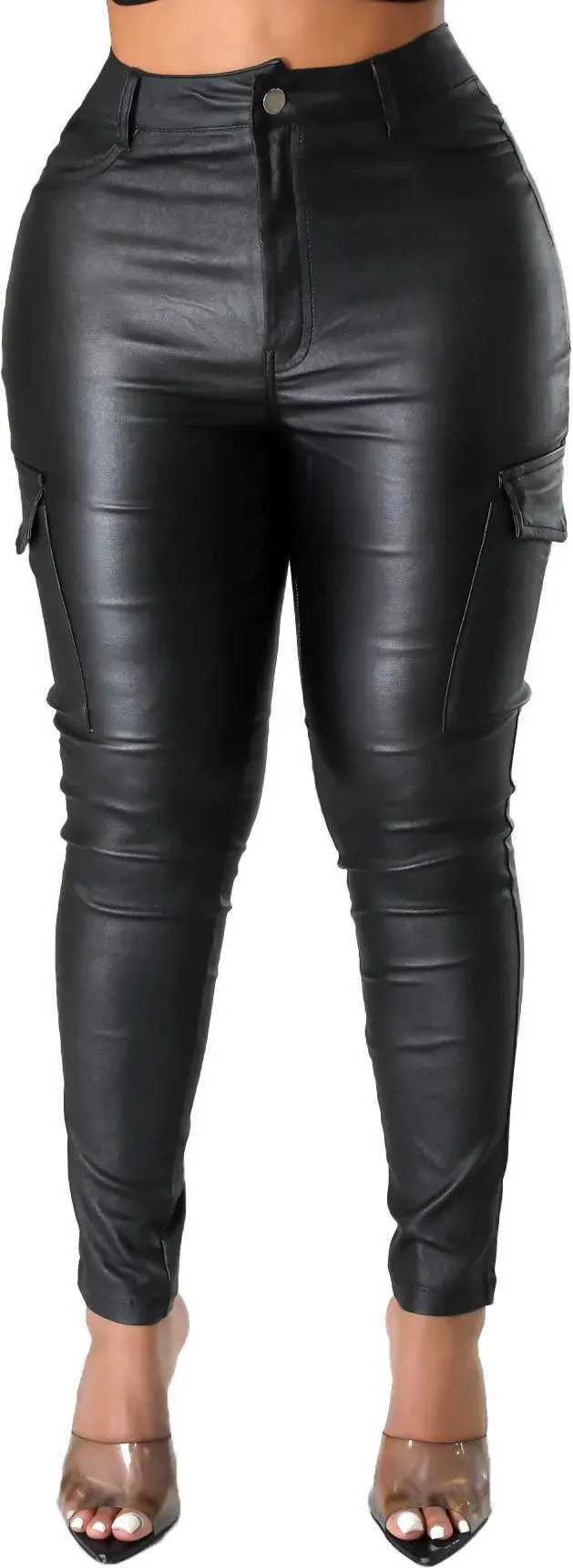 Women's Faux Leather Cargo Skinny Pants