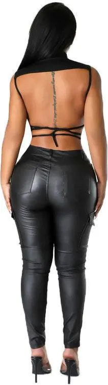 Women's Faux Leather Cargo Skinny Pants