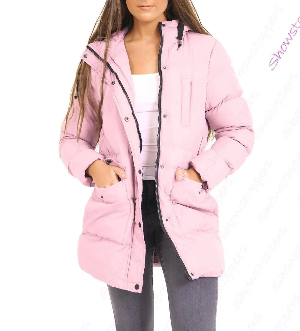 Womens Padded Coat Hooded Puffer Longline Parka Size 8 10 12 14 16