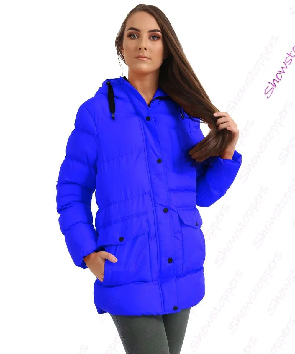 Womens Padded Coat Hooded Puffer Longline Parka Size 8 10 12 14 16