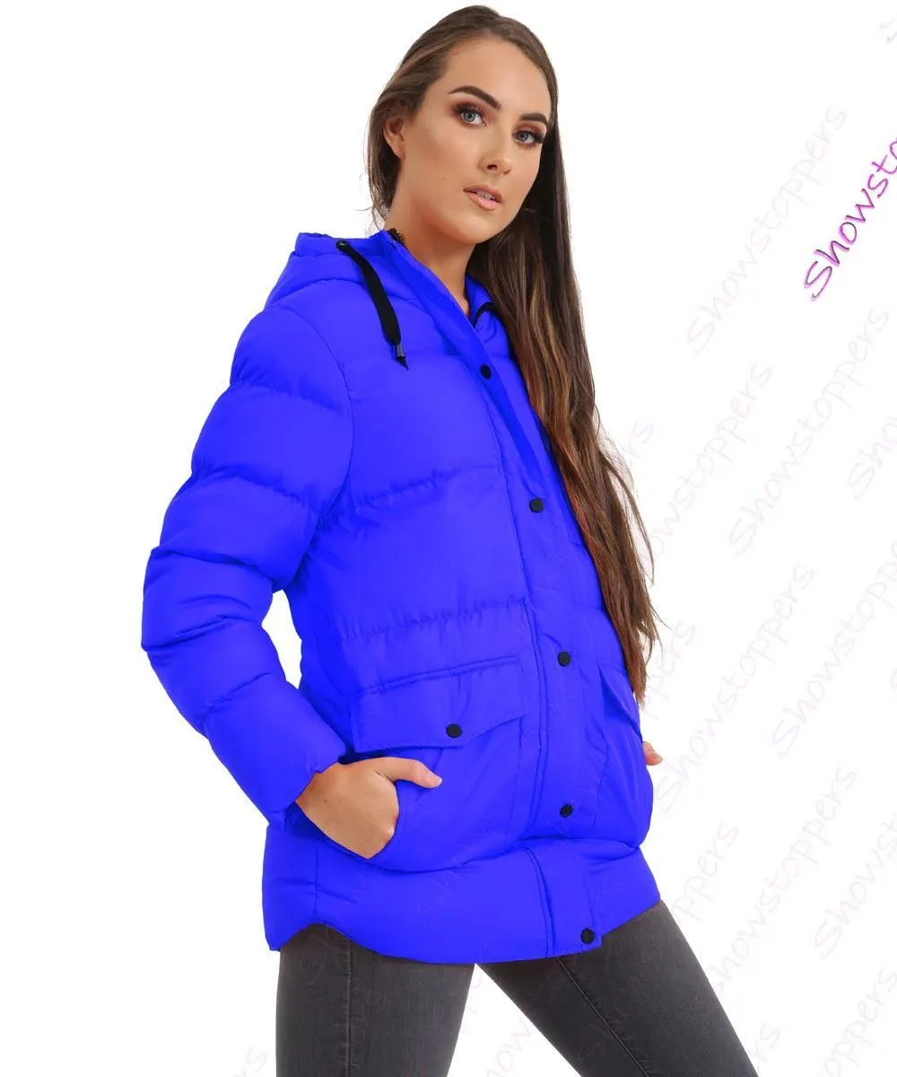 Womens Padded Coat Hooded Puffer Longline Parka Size 8 10 12 14 16