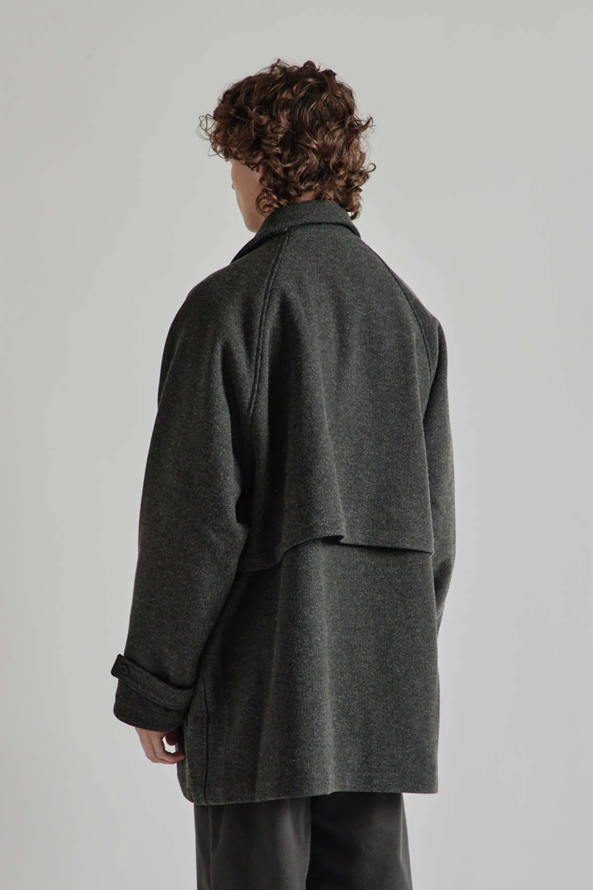 Wool/Nylon Half Coat - Khaki Gray